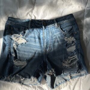 American Eagle Outfitters Blue Jean Shorts Distressed Mid-Thigh